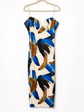 PrettyLittleThing Blue Abstract Print Crinkle Cup Midi Dress Size 16